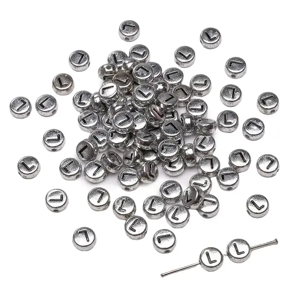 Letter L round silver 4x7mm hole diameter about 1mm-50 pieces/pack,chaincharmsupply.com