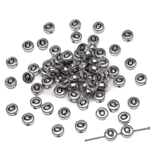 Letter Q round silver 4x7mm hole diameter about 1mm-50 pieces/pack,chaincharmsupply.com