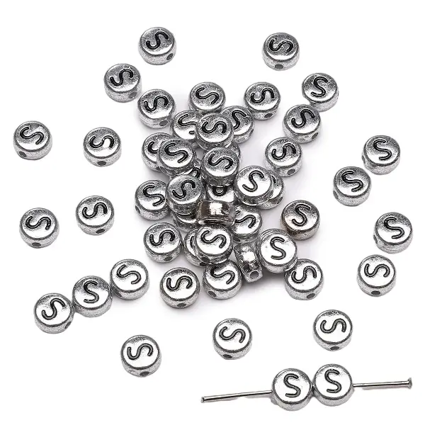Letter S round silver 4x7mm hole diameter about 1mm-50 pieces/pack,chaincharmsupply.com