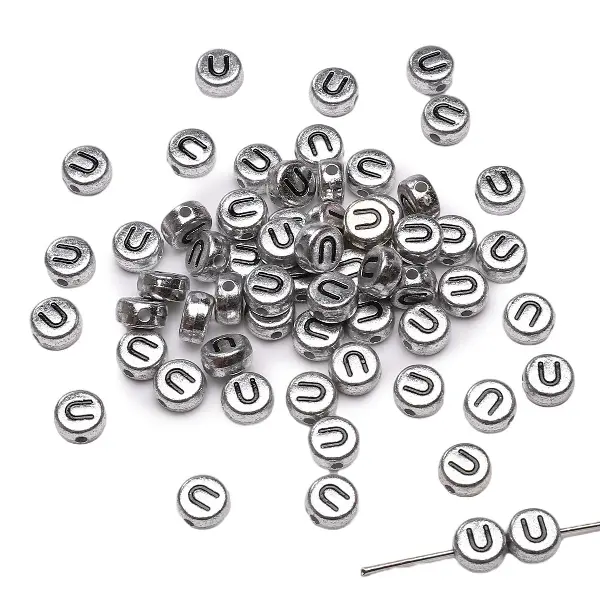 Letter U round silver 4x7mm hole diameter about 1mm-50 pieces/pack,chaincharmsupply.com