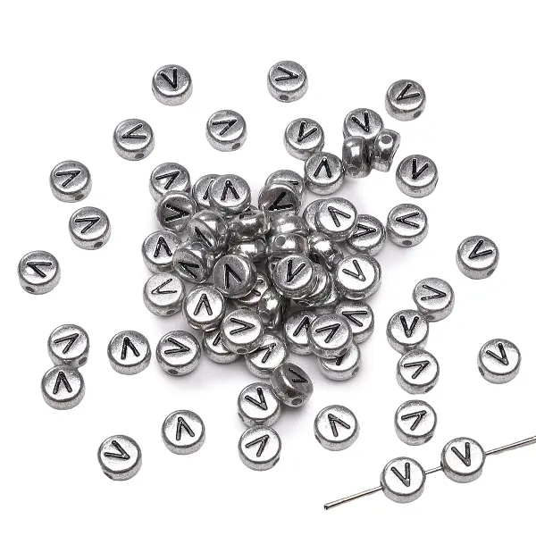 Letter V round silver 4x7mm hole diameter about 1mm-50 pieces/pack,chaincharmsupply.com