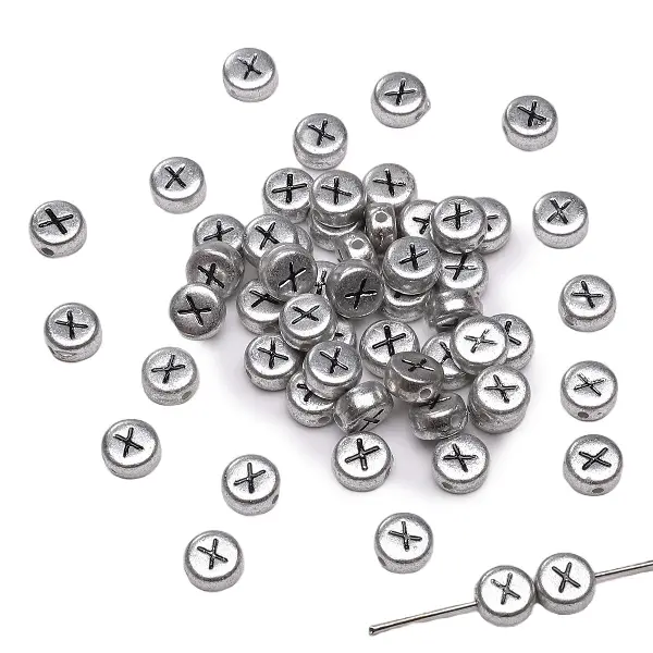 Letter X round silver 4x7mm hole diameter about 1mm-50 pieces/pack,chaincharmsupply.com