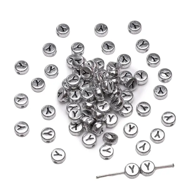 Letter Y round silver 4x7mm hole diameter about 1mm-50 pieces/pack,chaincharmsupply.com