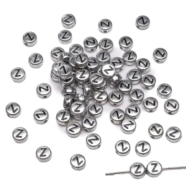 Letter Z round silver 4x7mm hole diameter about 1mm-50 pieces/pack,chaincharmsupply.com