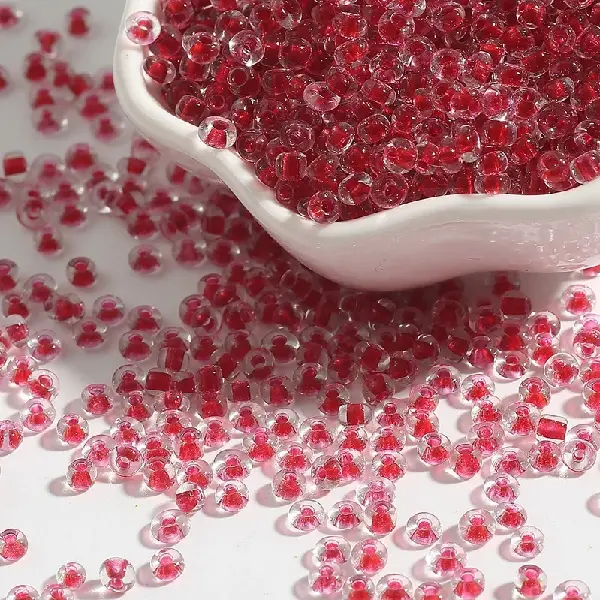 Glass-dyed core rice beads, bright red-4mm 15g/pack, about 150 pieces,chaincharmsupply.com