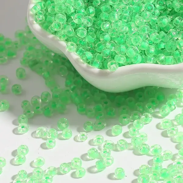 Glass dye core rice beads fluorescent green-3mm 15g/pack about 500 pieces,chaincharmsupply.com