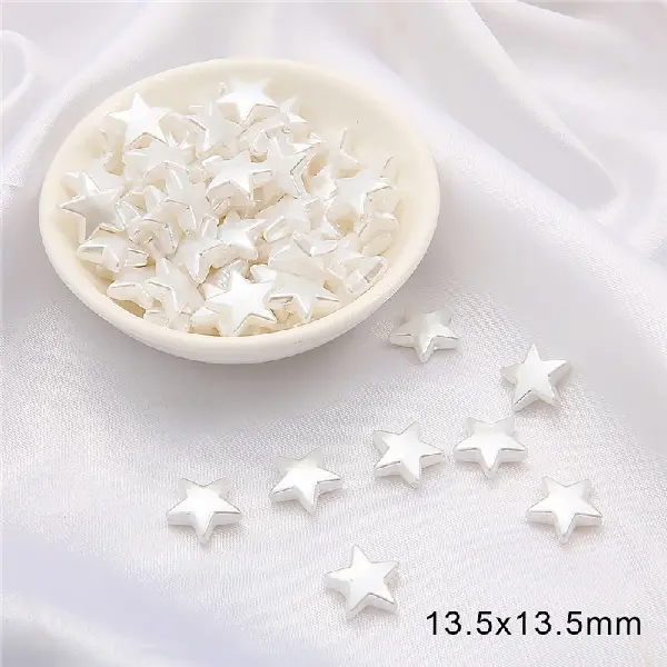 #04 Five-pointed star size 13.5×13.5mm 20 pieces/pack hole diameter about 1.5mm-white,chaincharmsupply.com