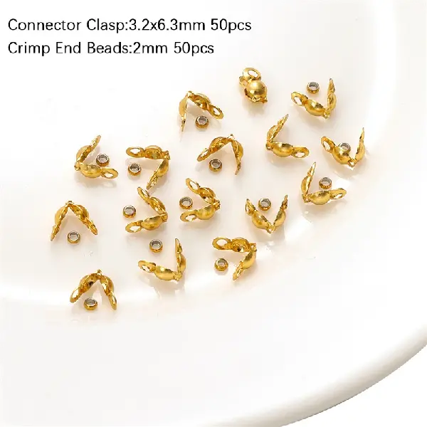 Cover buckle 3.2x6.3mm, positioning buckle 2mm, gold - 50 pcs each, total 100 pcs/pack,chaincharmsupply.com