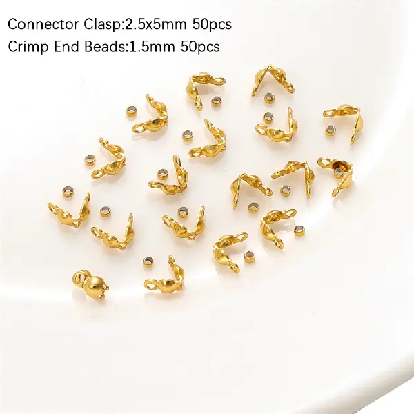 Cover buckle 2.5x5mm, positioning buckle 1.5mm gold - 50 pcs each, total 100 pcs/pack,chaincharmsupply.com