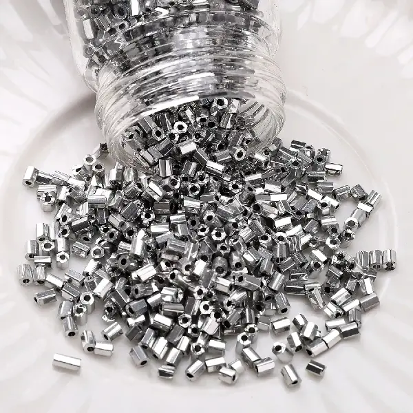 Hexagonal tube beads 2mm, hole diameter about 1mm, 10g/pack, about 850 pieces,chaincharmsupply.com